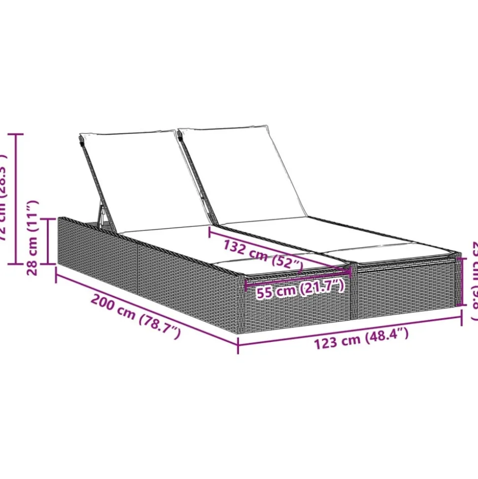 MAISON EXCLUSIVE - Chaise longue double avec coussins marron résine tressée
