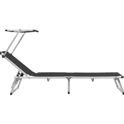 MAISON EXCLUSIVE - Chaise longue pliable avec toit aluminium et textilène noir