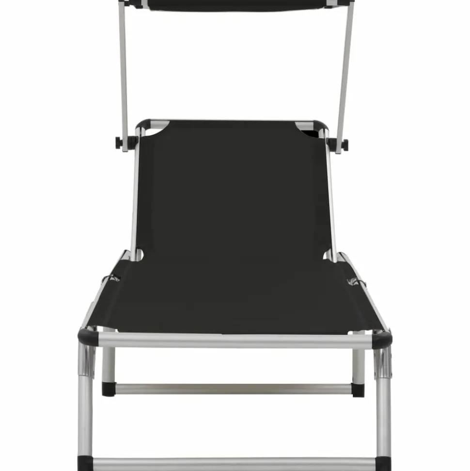 MAISON EXCLUSIVE - Chaise longue pliable avec toit aluminium et textilène noir
