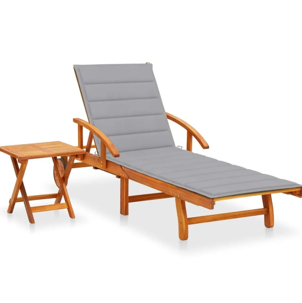 MAISON EXCLUSIVE - Chaise longue de jardin avec table et coussin bois d'acacia