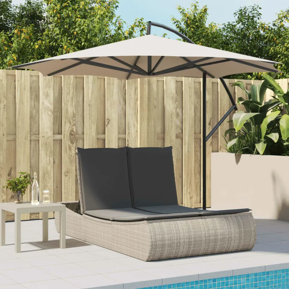 MAISON EXCLUSIVE - Chaise longue double avec coussins gris clair résine tressée