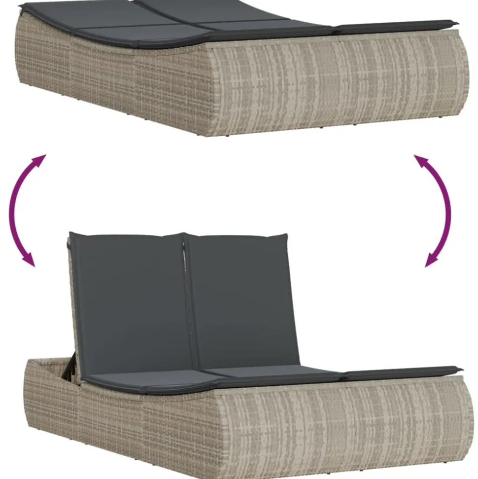 MAISON EXCLUSIVE - Chaise longue double avec coussins gris clair résine tressée