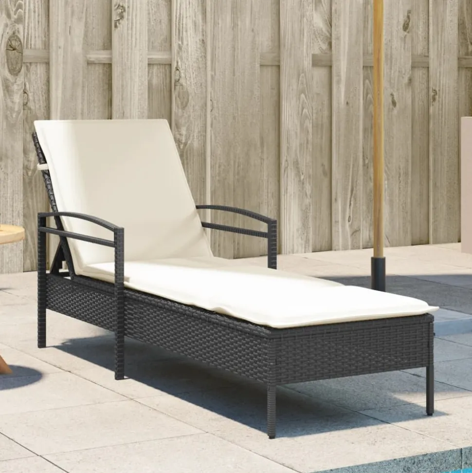 MAISON EXCLUSIVE - Chaise longue avec coussin noir 63x200x81 cm résine tressée