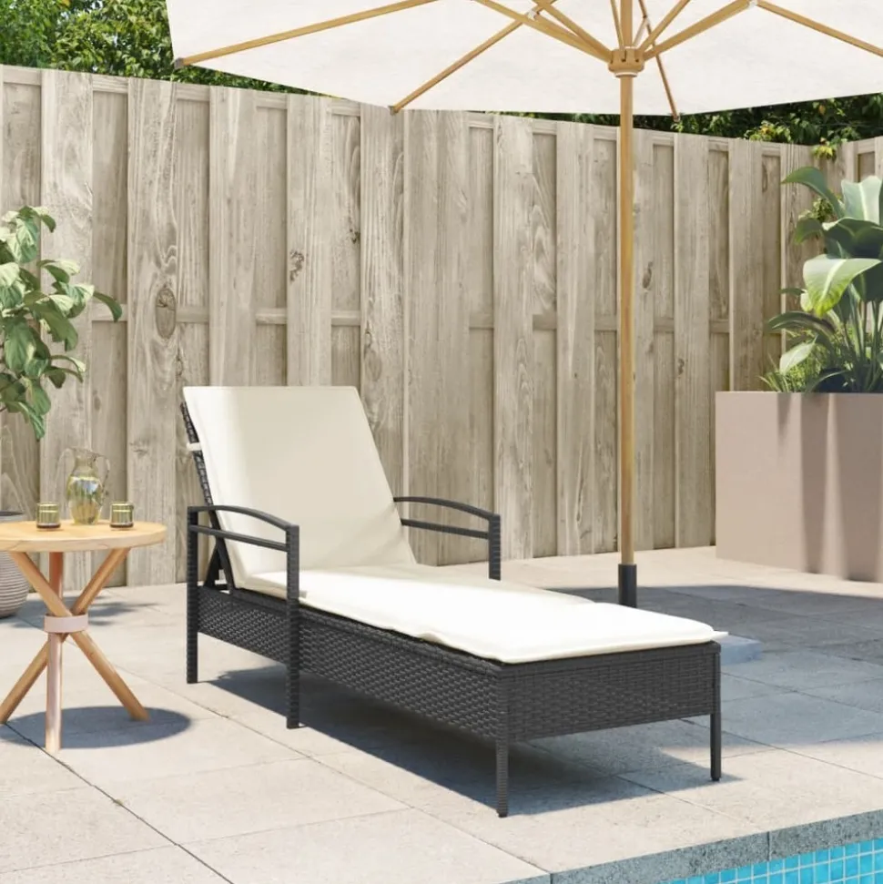 MAISON EXCLUSIVE - Chaise longue avec coussin noir 63x200x81 cm résine tressée