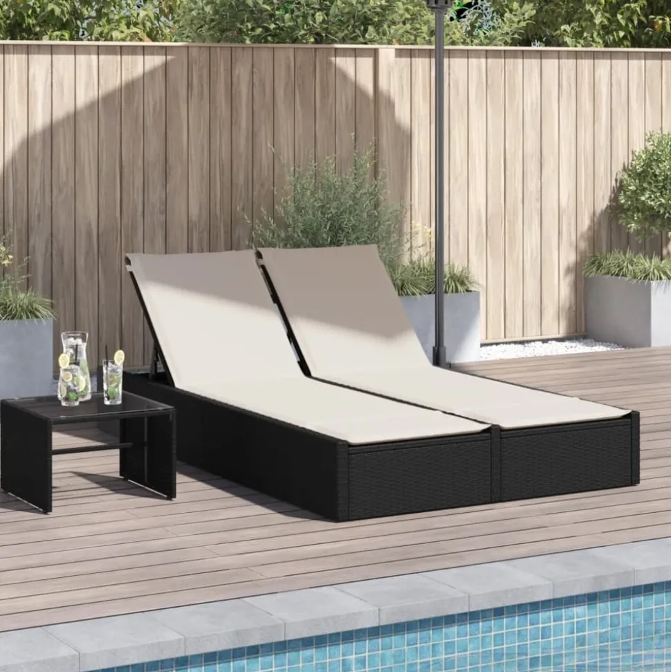 MAISON EXCLUSIVE - Chaise longue double avec coussins noir résine tressée