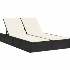 MAISON EXCLUSIVE - Chaise longue double avec coussins noir résine tressée