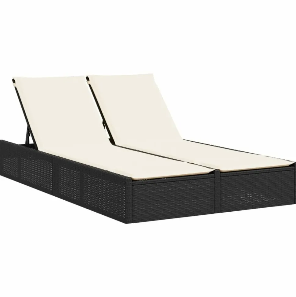 MAISON EXCLUSIVE - Chaise longue double avec coussins noir résine tressée