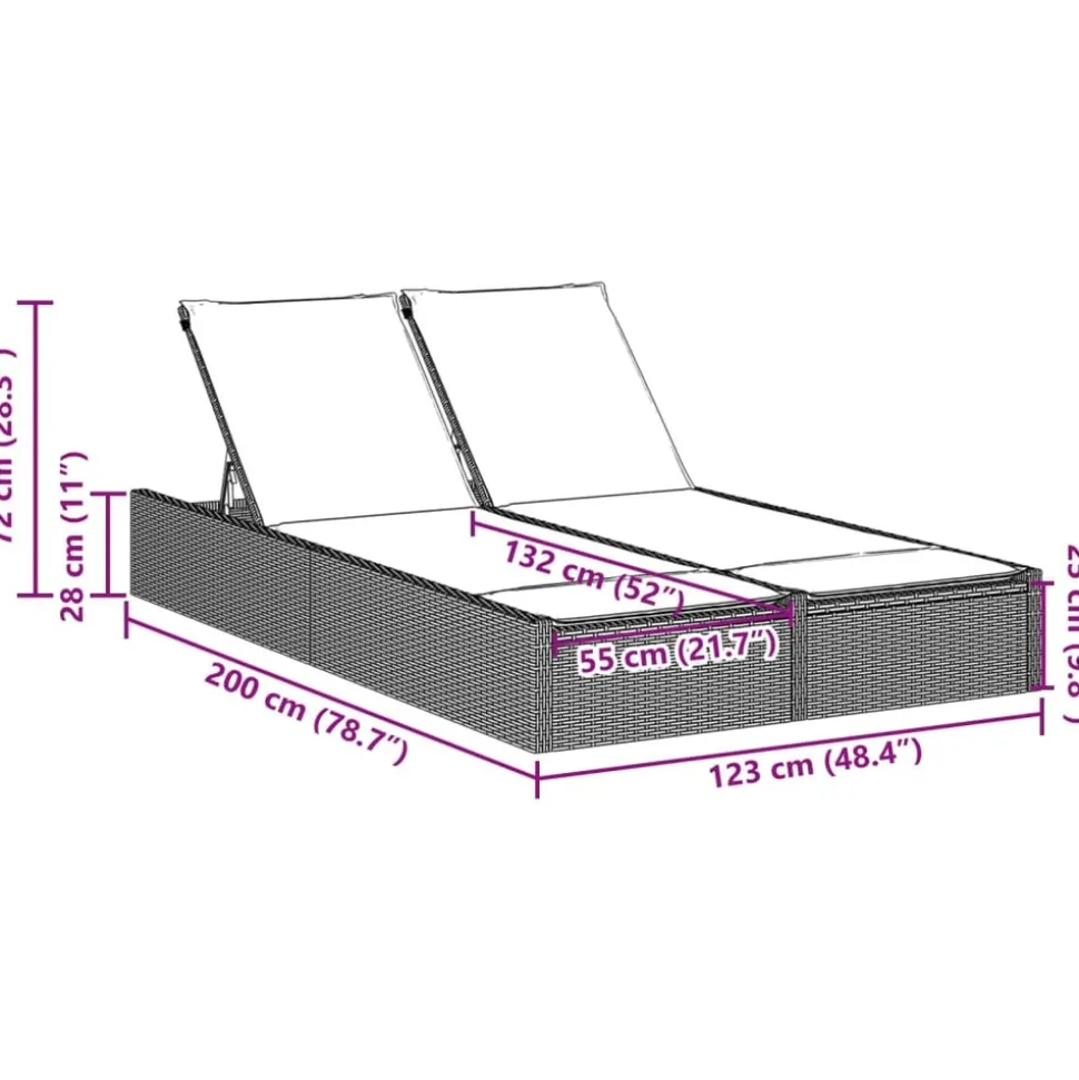 MAISON EXCLUSIVE - Chaise longue double avec coussins noir résine tressée