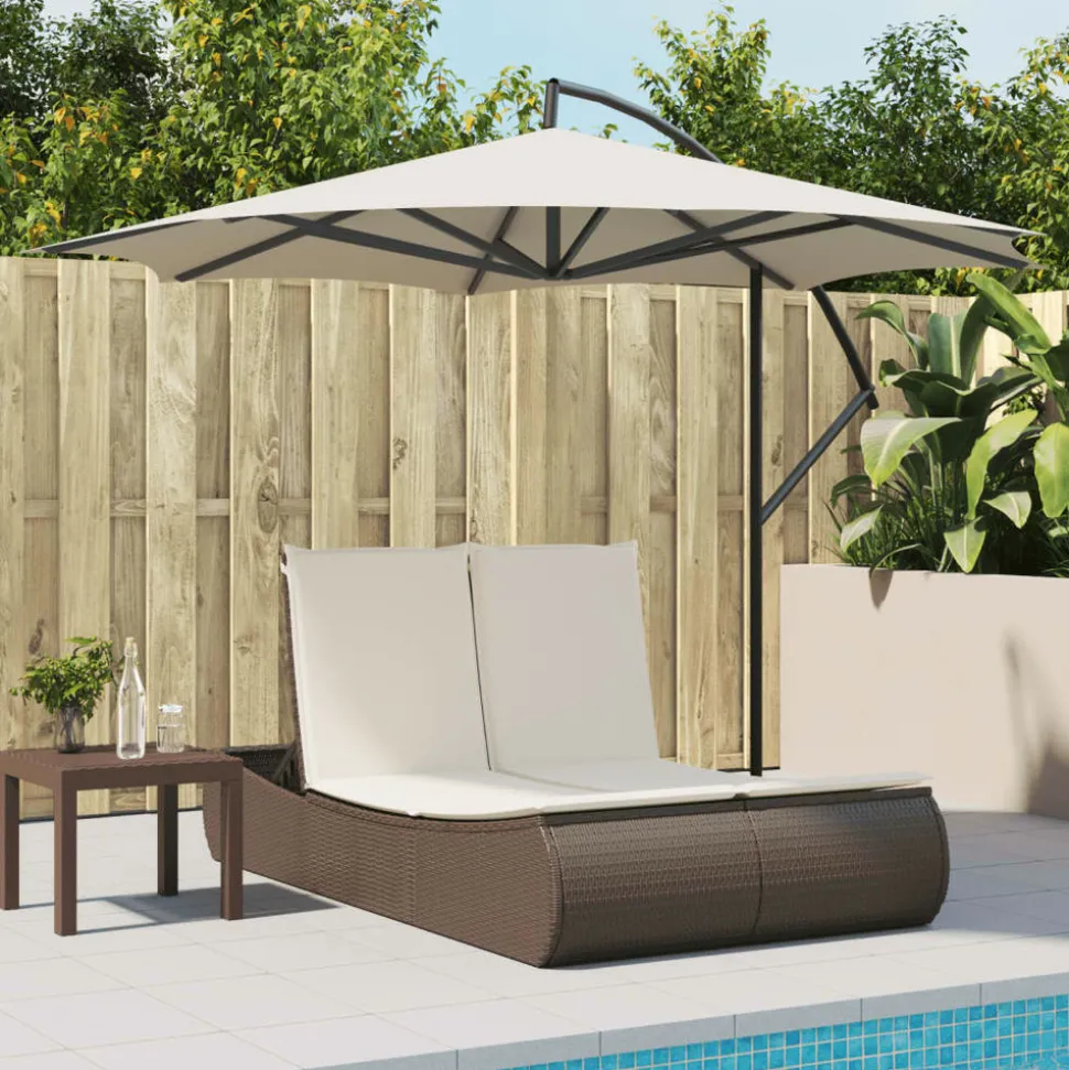 MAISON EXCLUSIVE - Chaise longue double avec coussins marron résine tressée