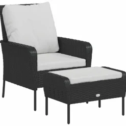 MAISON EXCLUSIVE - Chaise de jardin avec tabouret noir résine tressée