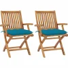 MAISON EXCLUSIVE - Chaises de jardin lot de 2 avec coussins bleu clair teck massif