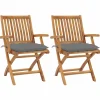 MAISON EXCLUSIVE - Chaises de jardin lot de 2 et coussins gris bois de teck massif