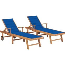 MAISON EXCLUSIVE - Chaises longues lot de 2 avec coussin bleu royal teck solide