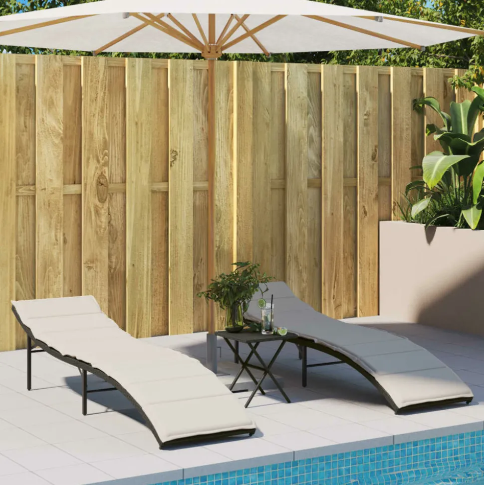 MAISON EXCLUSIVE - Chaises longues lot de 2 avec coussins noir résine tressée