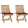 MAISON EXCLUSIVE - Chaises de jardin lot de 2 coussins rouge bordeaux teck massif