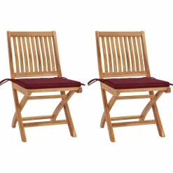 MAISON EXCLUSIVE - Chaises de jardin lot de 2 coussins rouge bordeaux teck massif