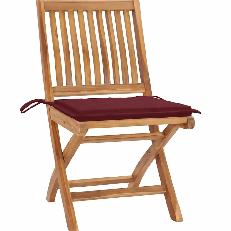 MAISON EXCLUSIVE - Chaises de jardin lot de 2 coussins rouge bordeaux teck massif