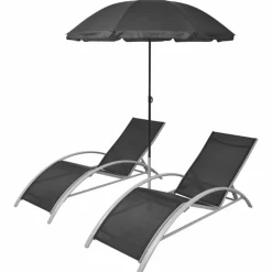 MAISON EXCLUSIVE - Chaises longues et parasol aluminium noir