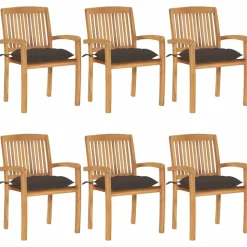 MAISON EXCLUSIVE - Chaises de jardin empilables avec coussins lot de 6 teck solide