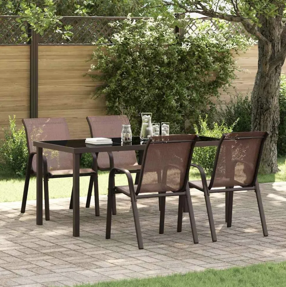 MAISON EXCLUSIVE - Chaises empilables de jardin lot de 4 marron tissu textilène