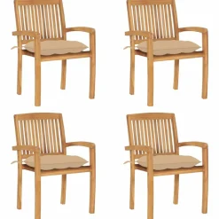 MAISON EXCLUSIVE - Chaises de jardin empilables avec coussins lot de 4 teck solide
