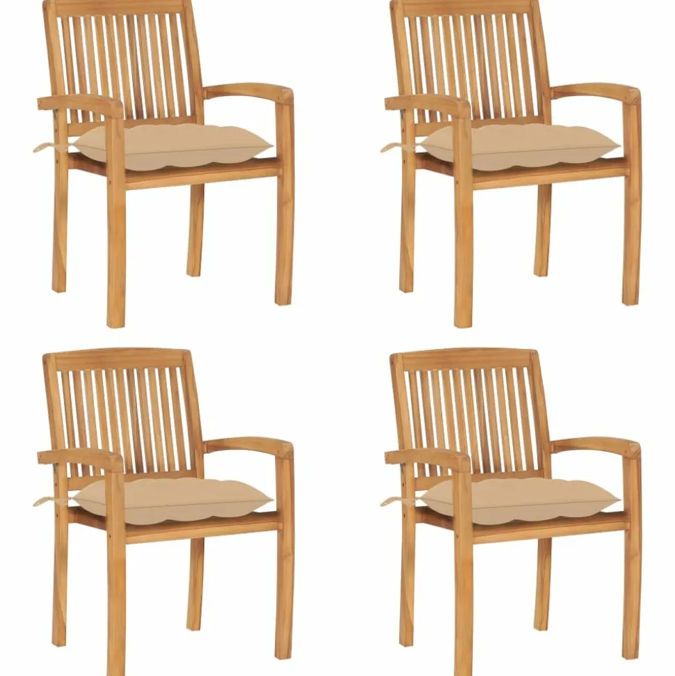 MAISON EXCLUSIVE - Chaises de jardin empilables avec coussins lot de 4 teck solide