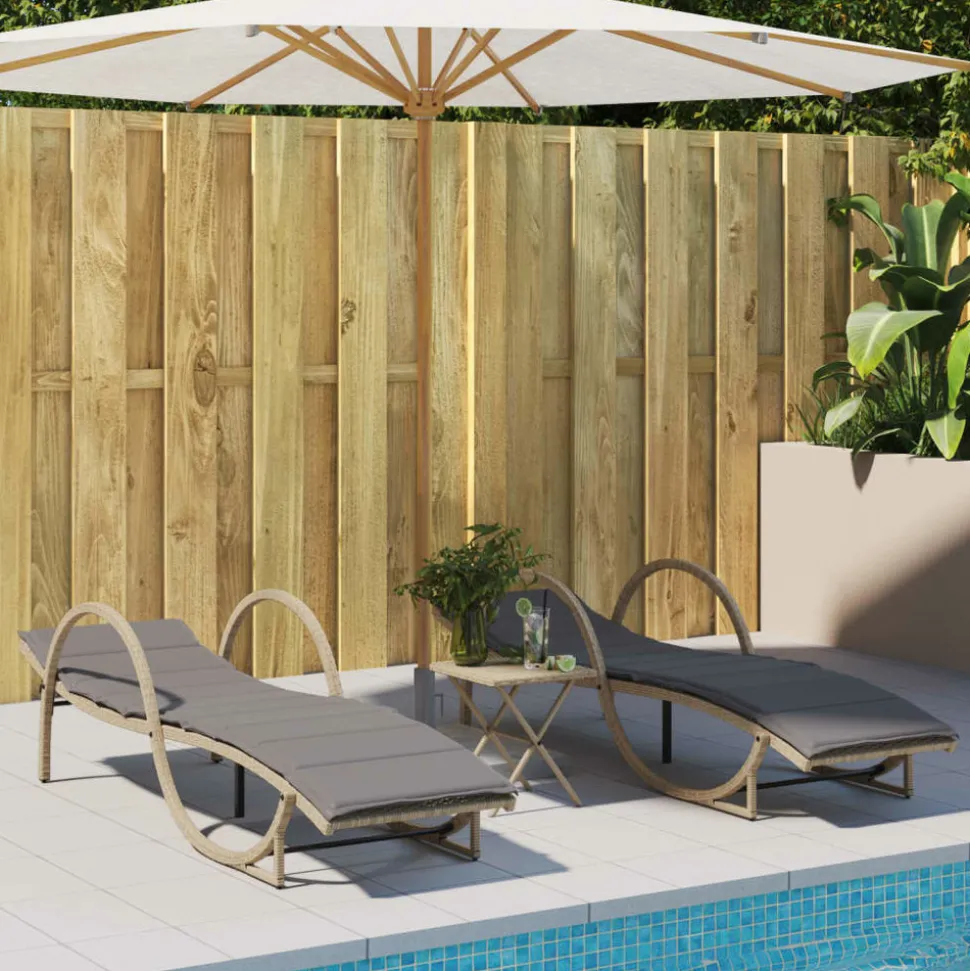 MAISON EXCLUSIVE - Chaises longues lot de 2 avec coussins beige résine tressée