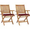 MAISON EXCLUSIVE - Chaises de jardin lot de 2 coussins rouge bordeaux teck massif