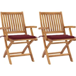 MAISON EXCLUSIVE - Chaises de jardin lot de 2 coussins rouge bordeaux teck massif