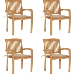 MAISON EXCLUSIVE - Chaises de jardin empilables avec coussins lot de 4 teck solide