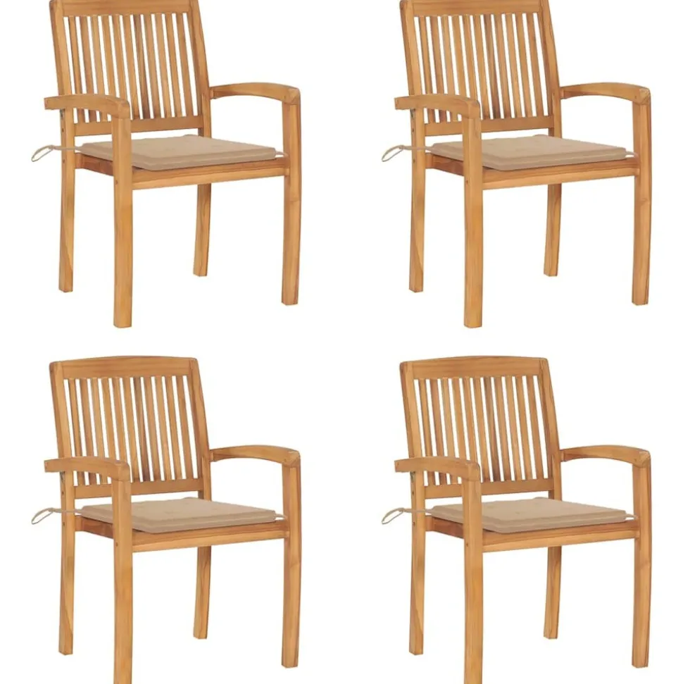 MAISON EXCLUSIVE - Chaises de jardin empilables avec coussins lot de 4 teck solide
