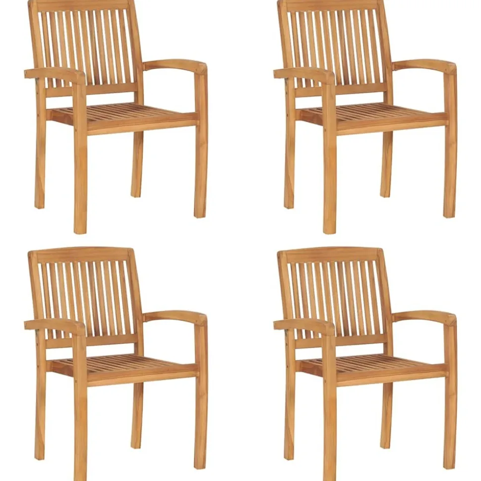 MAISON EXCLUSIVE - Chaises de jardin empilables avec coussins lot de 4 teck solide