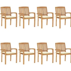 MAISON EXCLUSIVE - Chaises de jardin empilables avec coussins lot de 8 teck solide
