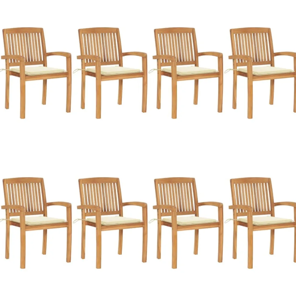 MAISON EXCLUSIVE - Chaises de jardin empilables avec coussins lot de 8 teck solide