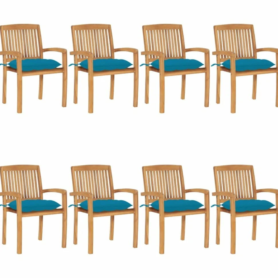 MAISON EXCLUSIVE - Chaises de jardin empilables avec coussins lot de 8 teck solide