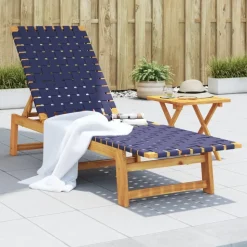 MAISON EXCLUSIVE - Chaises longues et table bleu foncé bois d'acacia solide tissu