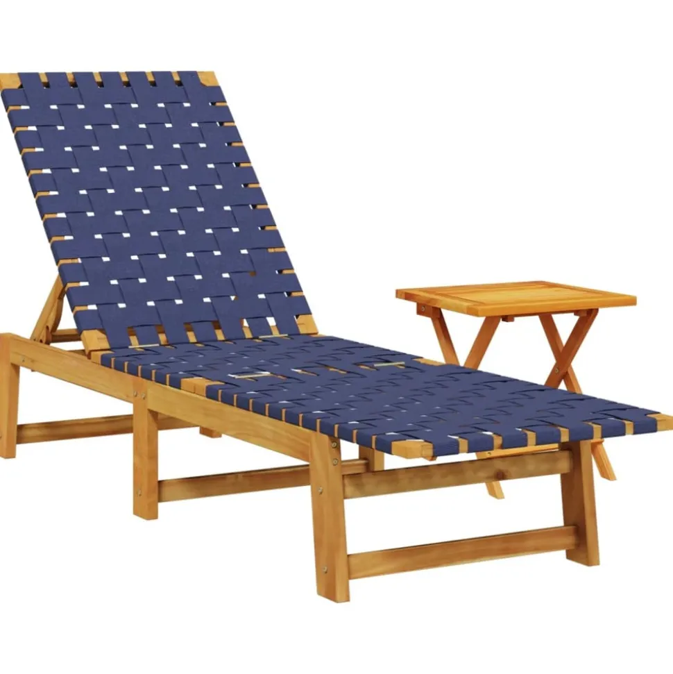 MAISON EXCLUSIVE - Chaises longues et table bleu foncé bois d'acacia solide tissu