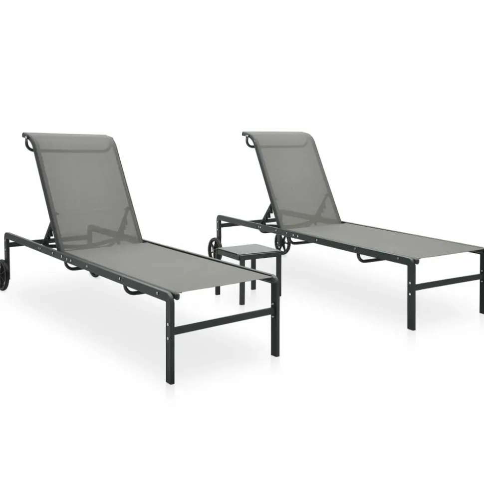 MAISON EXCLUSIVE - Chaises longues lot de 2 avec table textilène et acier