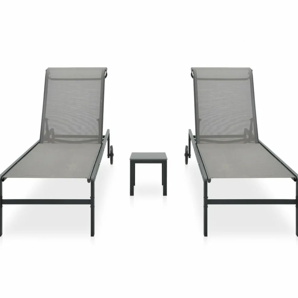 MAISON EXCLUSIVE - Chaises longues lot de 2 avec table textilène et acier