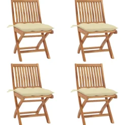 MAISON EXCLUSIVE - Chaises pliables de jardin avec coussins lot de 4 teck solide