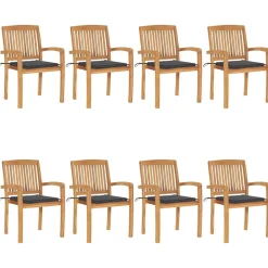 MAISON EXCLUSIVE - Chaises de jardin empilables avec coussins lot de 8 teck solide
