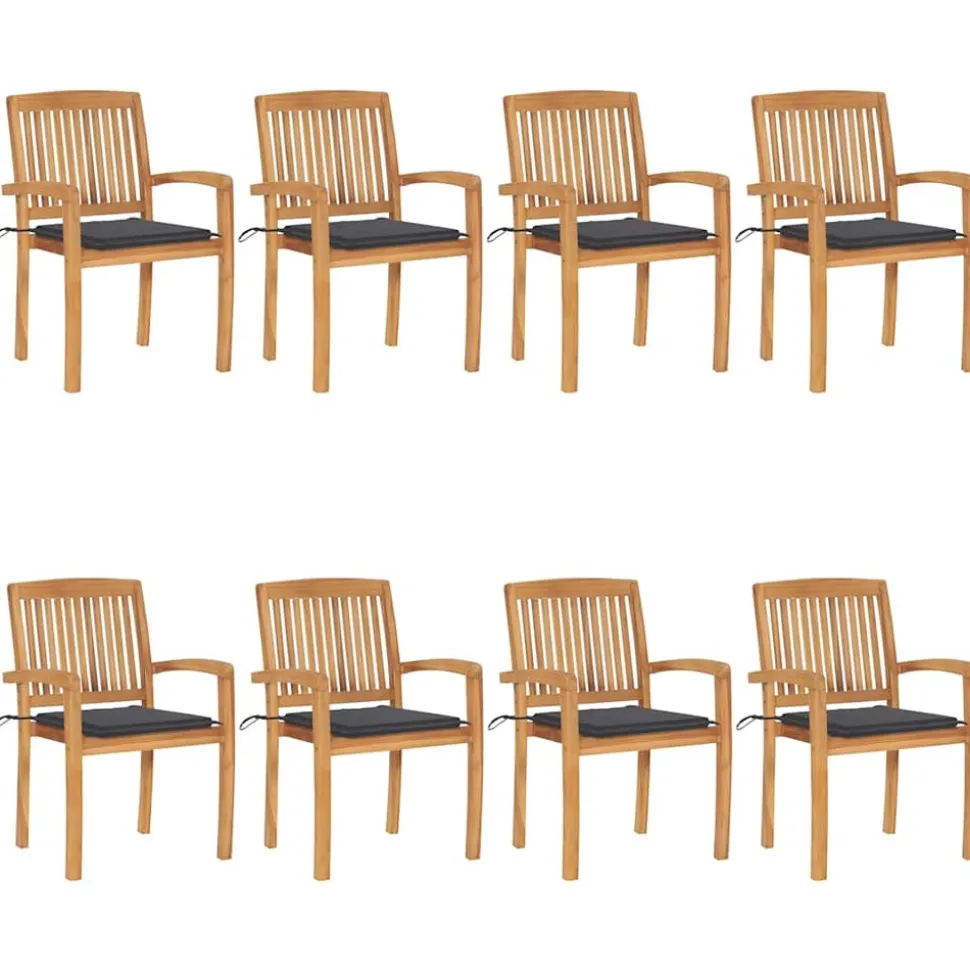 MAISON EXCLUSIVE - Chaises de jardin empilables avec coussins lot de 8 teck solide