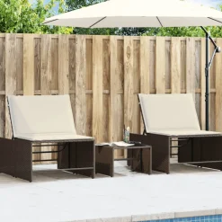 MAISON EXCLUSIVE - Chaises longues 2 pièces avec table en résine tressée marron
