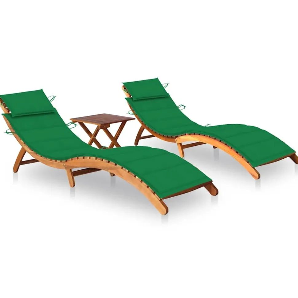 MAISON EXCLUSIVE - Chaises longues lot de 2 avec table et coussins acacia solide