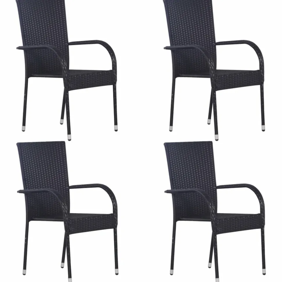 MAISON EXCLUSIVE - Chaises empilables d'extérieur lot de 4 résine tressée noir