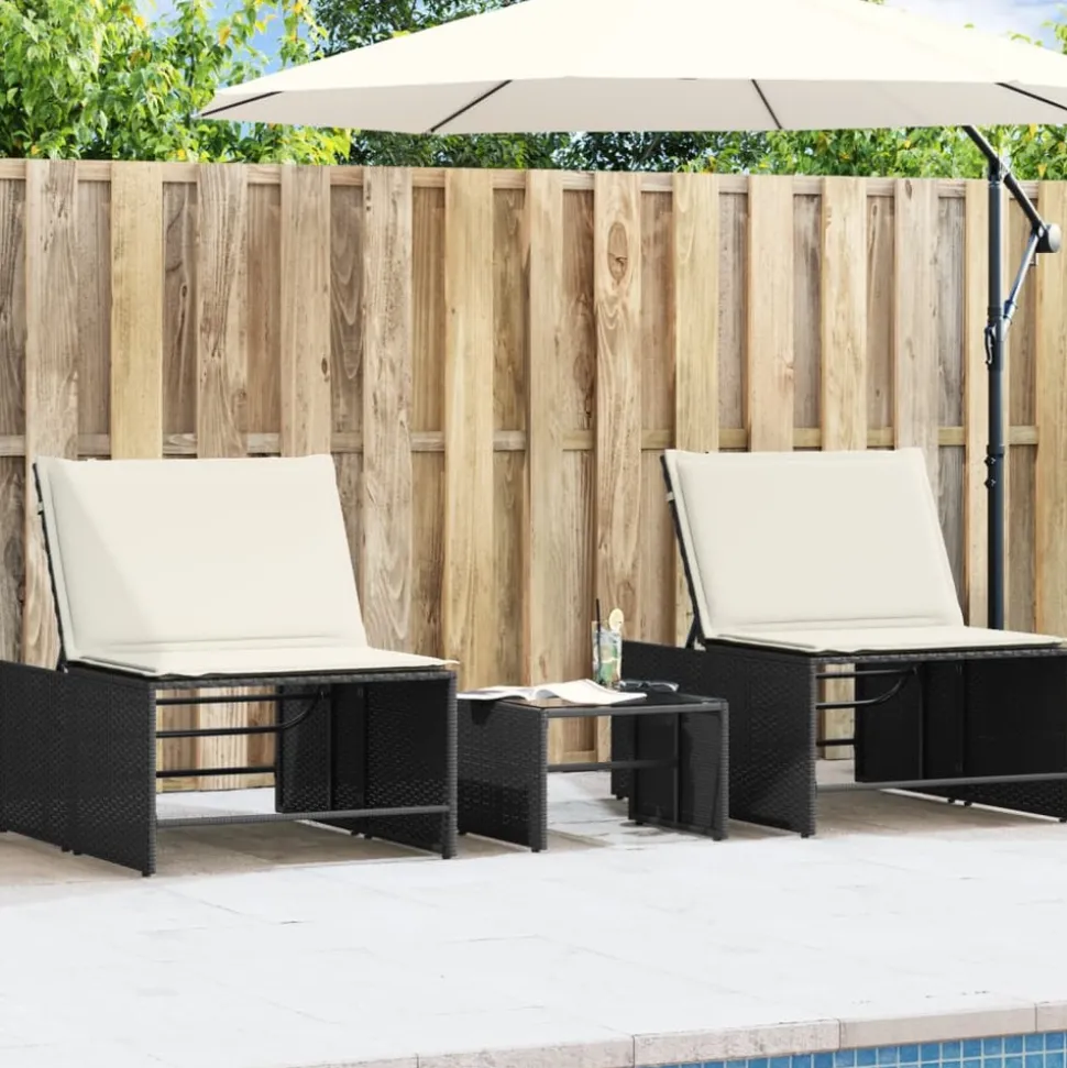 MAISON EXCLUSIVE - Chaises longues modulaires 2 pièces avec table en résine tressée noire