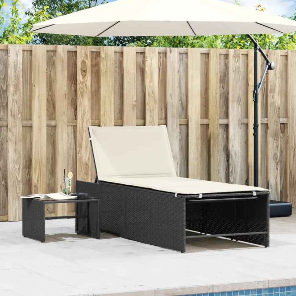 MAISON EXCLUSIVE - Chaises longues modulaires 2 pièces avec table en résine tressée noire