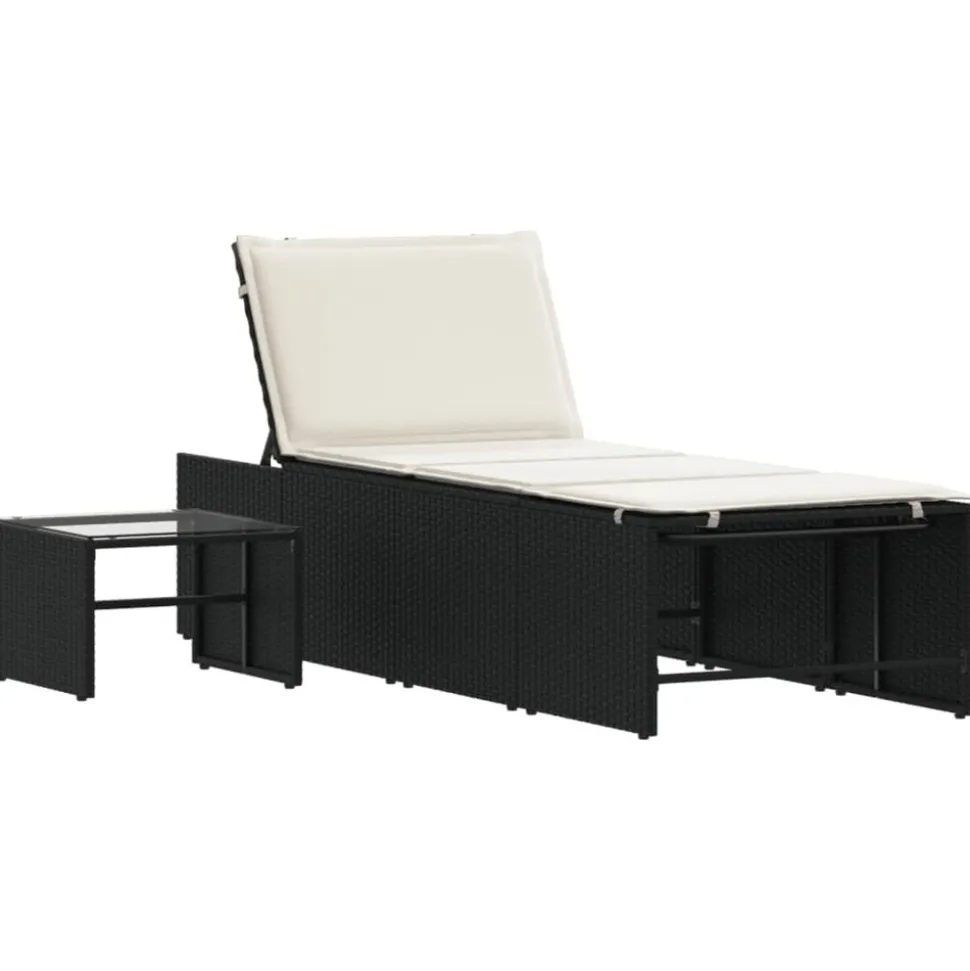 MAISON EXCLUSIVE - Chaises longues modulaires 2 pièces avec table en résine tressée noire