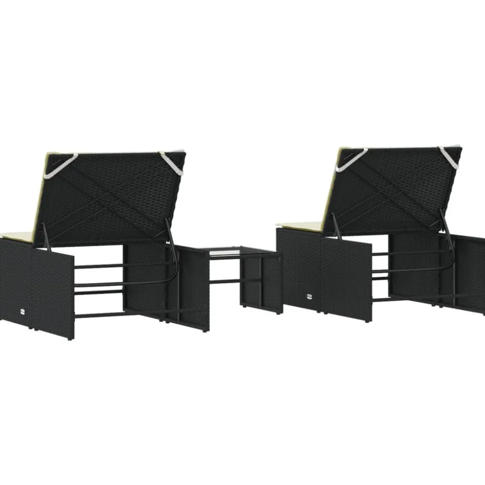 MAISON EXCLUSIVE - Chaises longues modulaires 2 pièces avec table en résine tressée noire