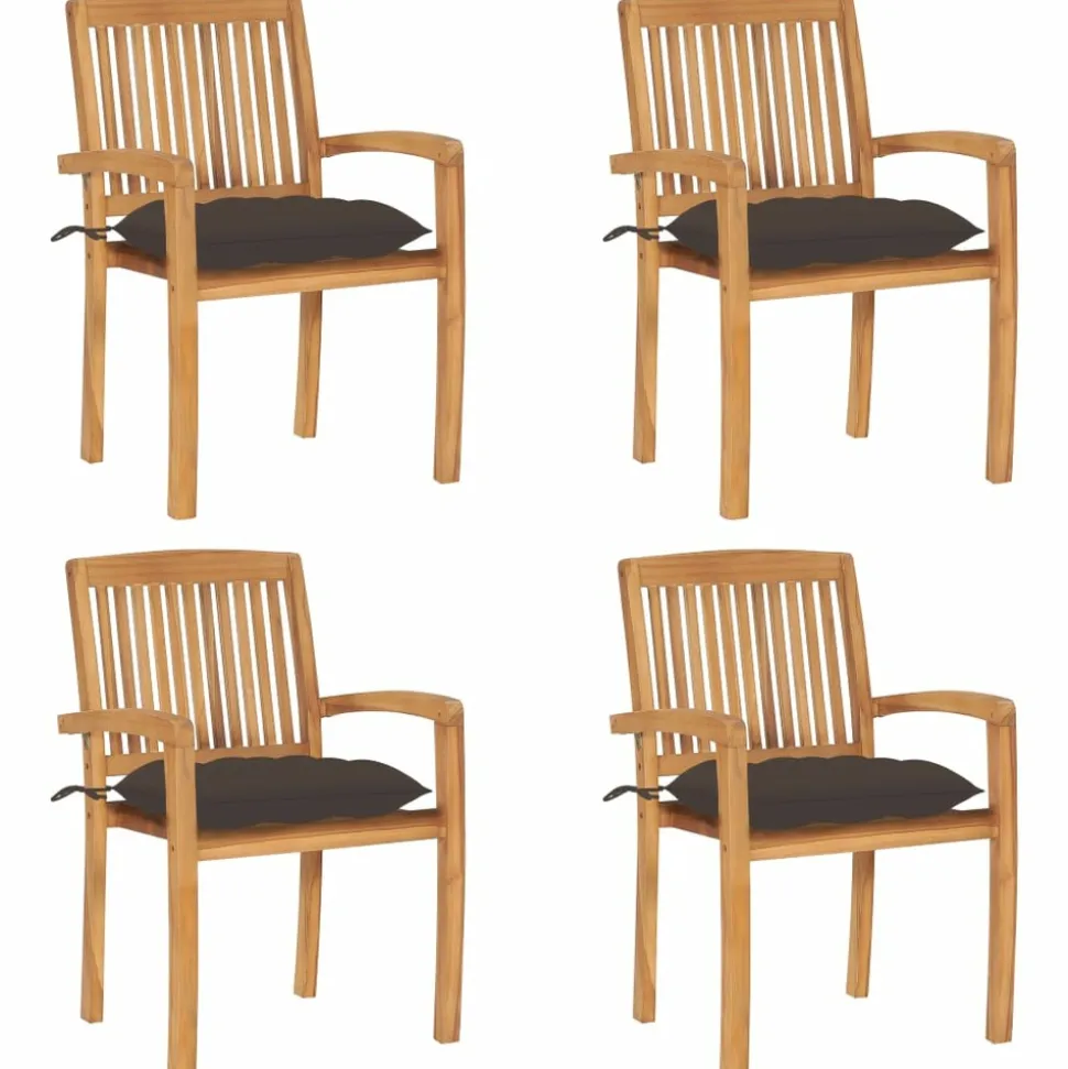 MAISON EXCLUSIVE - Chaises de jardin empilables avec coussins lot de 4 teck solide